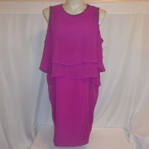 DRESS 22 Purple Beaded Chiffon Cocktail Plus Size Mini Layered Popover Party NWT